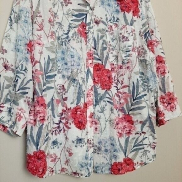 KAREN SCOTT Floral Swiss Dot Button Down Shirt Sz 2X - Picture 4 of 7
